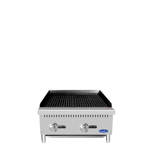 A front view of CookRite's 24 inch char rock broiler