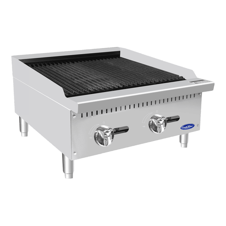 An angled view of CookRite's 24" Char Rock Broiler