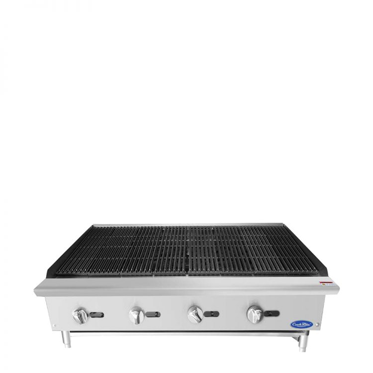 A front view of CookRite's 48 inch char rock broiler