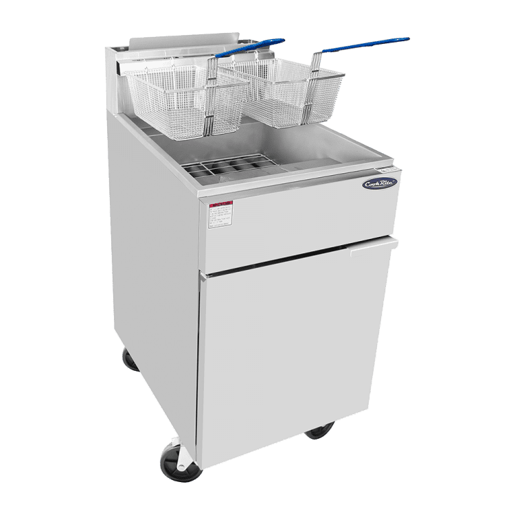 An angled view of CookRite's 75 LB Deep Fryer