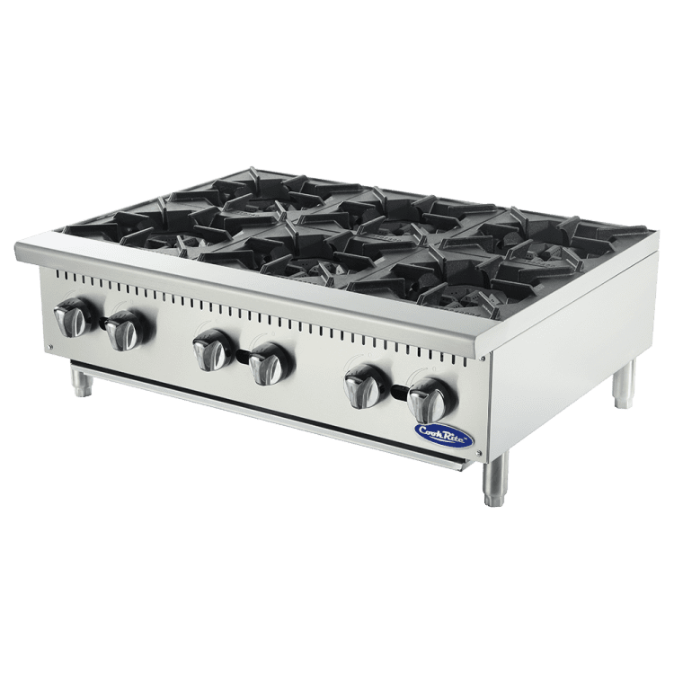 An angled view of CookRite's Heavy Duty 36" Countertop Range (Hot Plates)