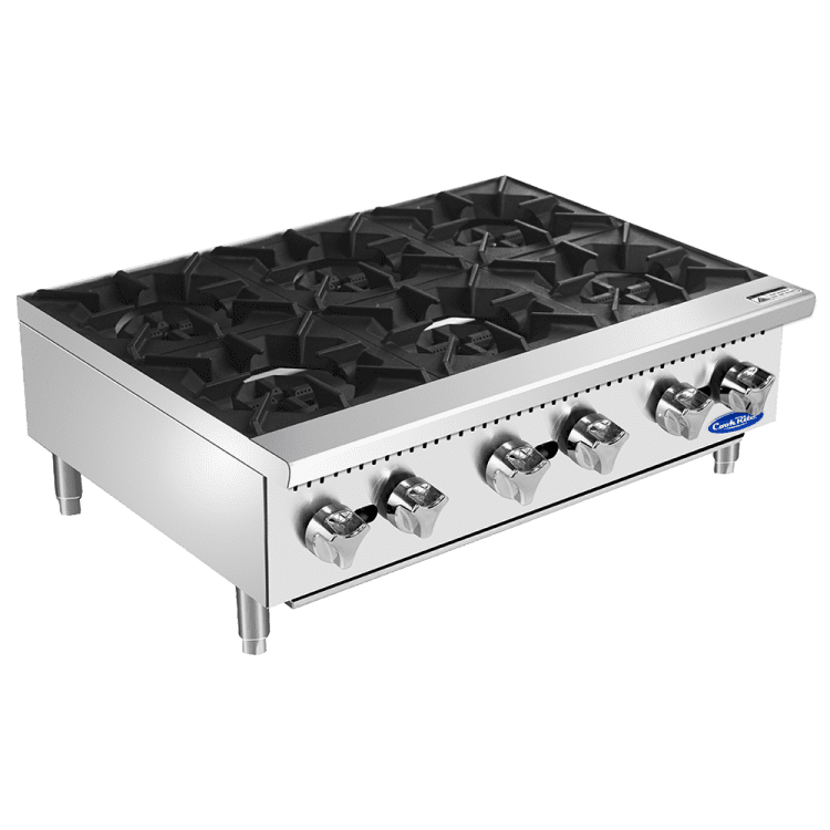 An angled view of CookRite's Heavy Duty 36" Countertop Range (Hot Plates)