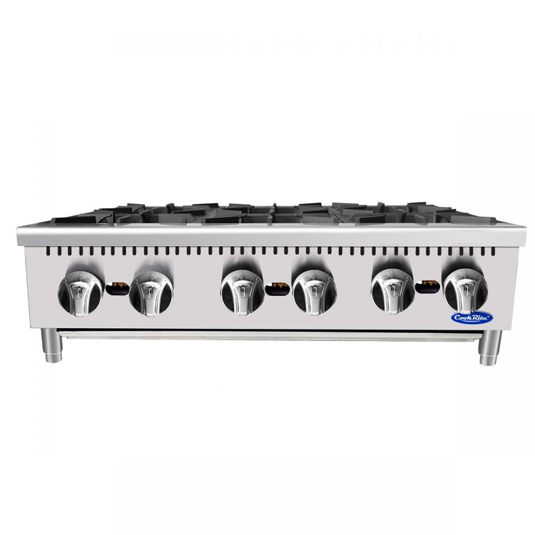 A front view of CookRite's 6 Heavy Duty 36" Countertop Range (Hot Plates)