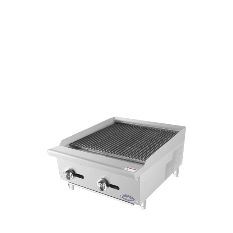 A right side view of Cookrite's 24 inch countertop radiant broiler