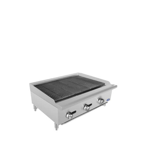 A left side view of Cookrite's 36 inch heavy duty countertop radiant broiler