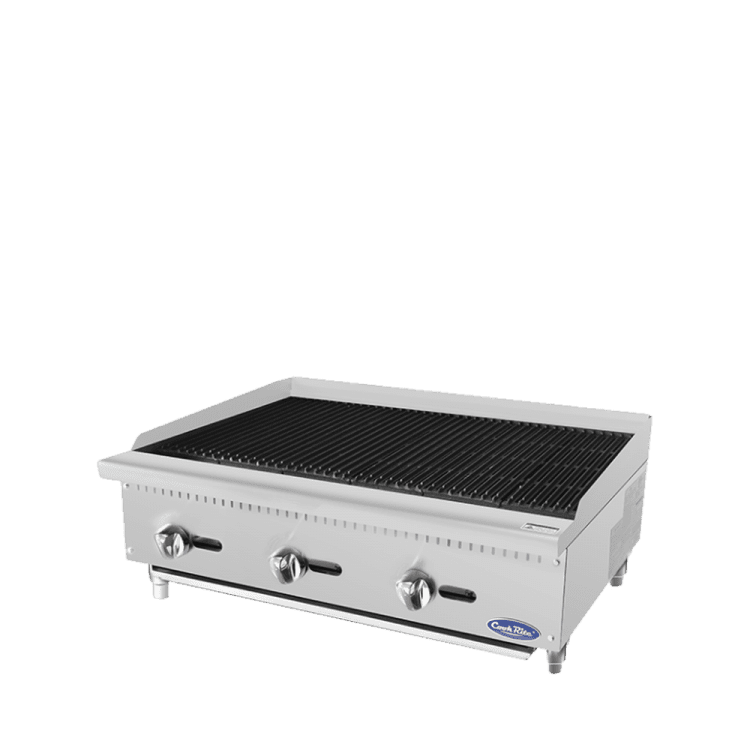 A right side view of Cookrite's 36" heavy duty countertop radiant broiler