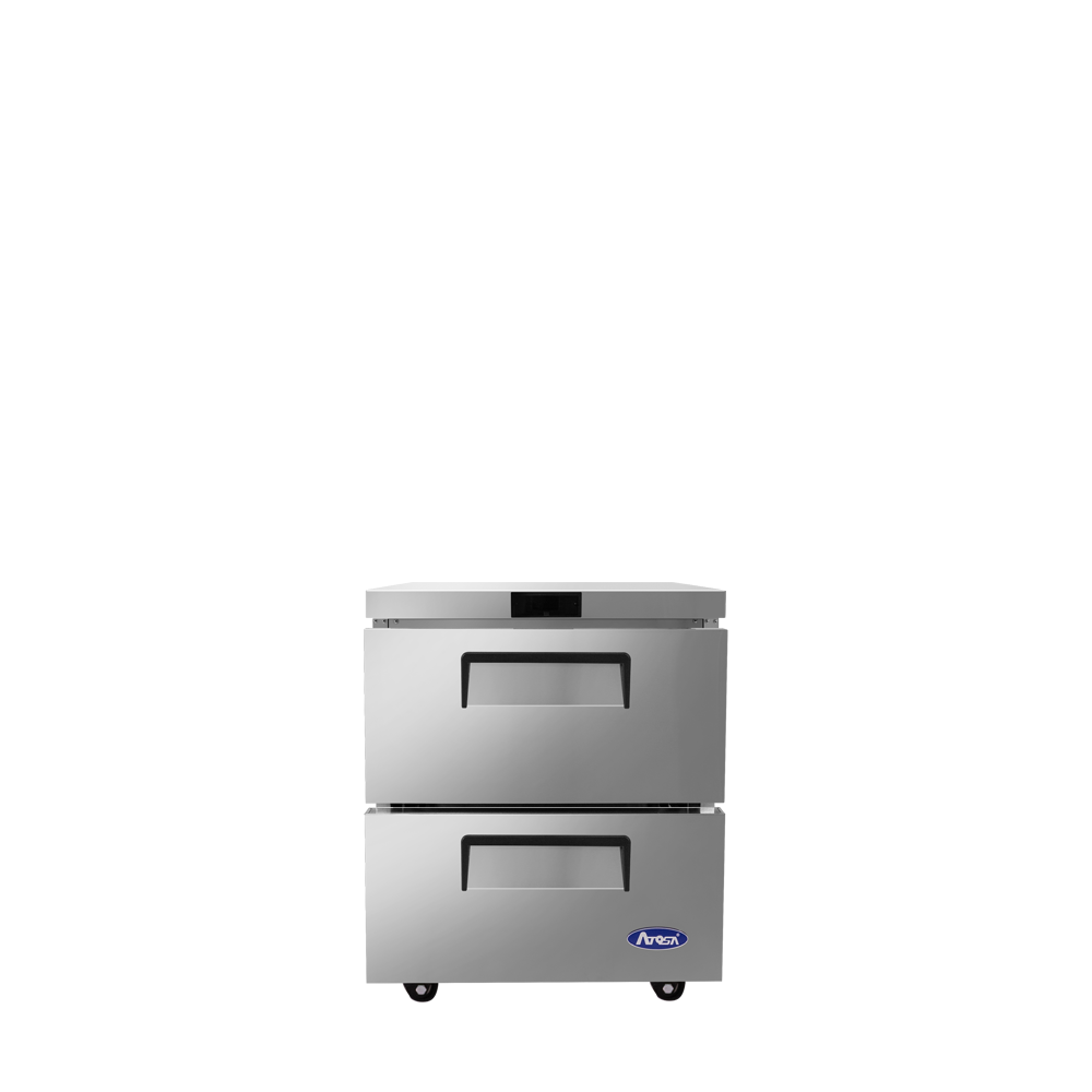 A front view of Atosa's 27 two-drawer undercounter refrigerator