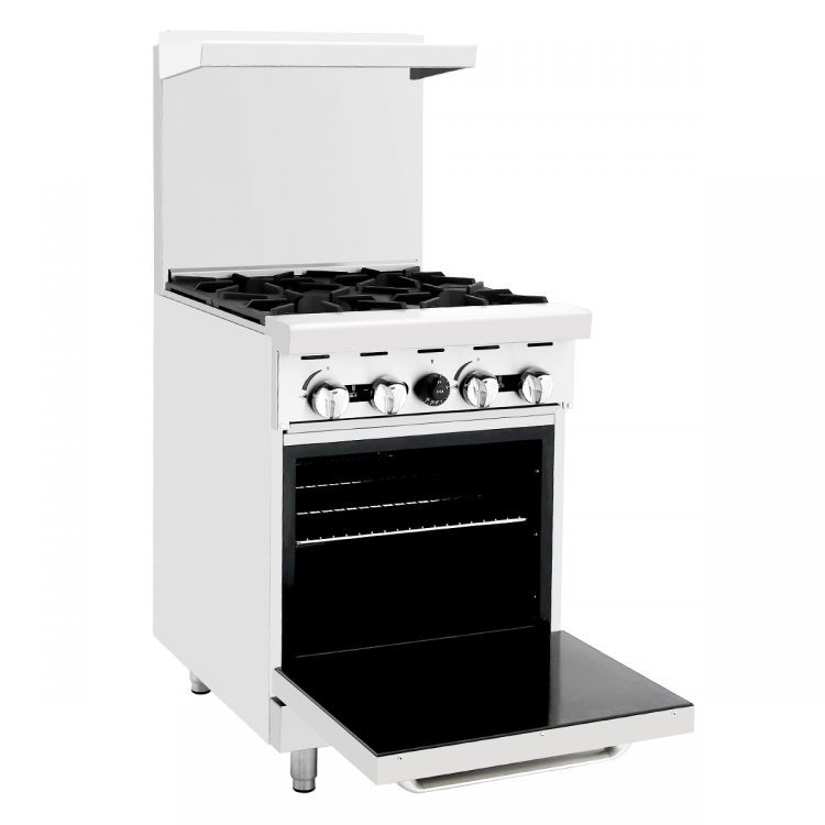An angled view of CookRite's 24" Gas Range with Four (4) Open Burners