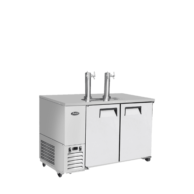 An angled view of Atosa's 58" Direct Draw Keg Cooler