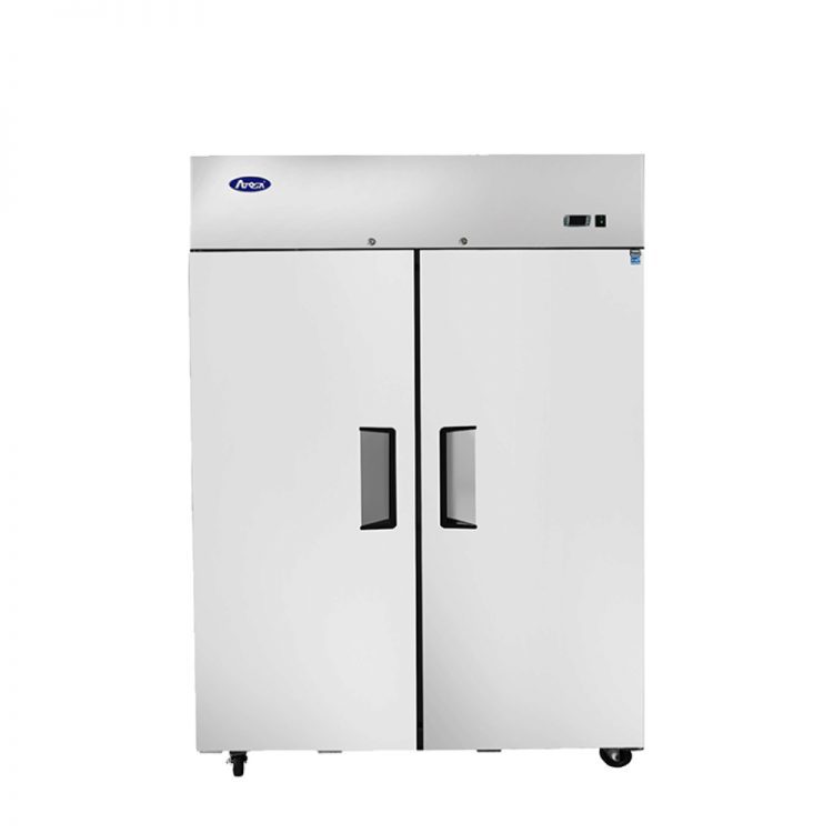 A front view of Atosa's upright freezer top mount with 2 doors