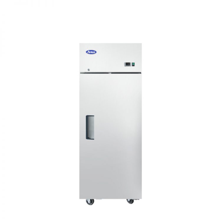A front view of Atosa's top mount refrigerator with one door