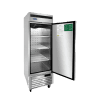 A left side view of Atosa's bottom mount freezer with the door open