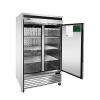 A left side view of Atosa's bottom mount freezer with two doors open
