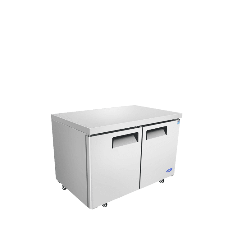 An angled view of Atosa's 48" Undercounter Refrigerator