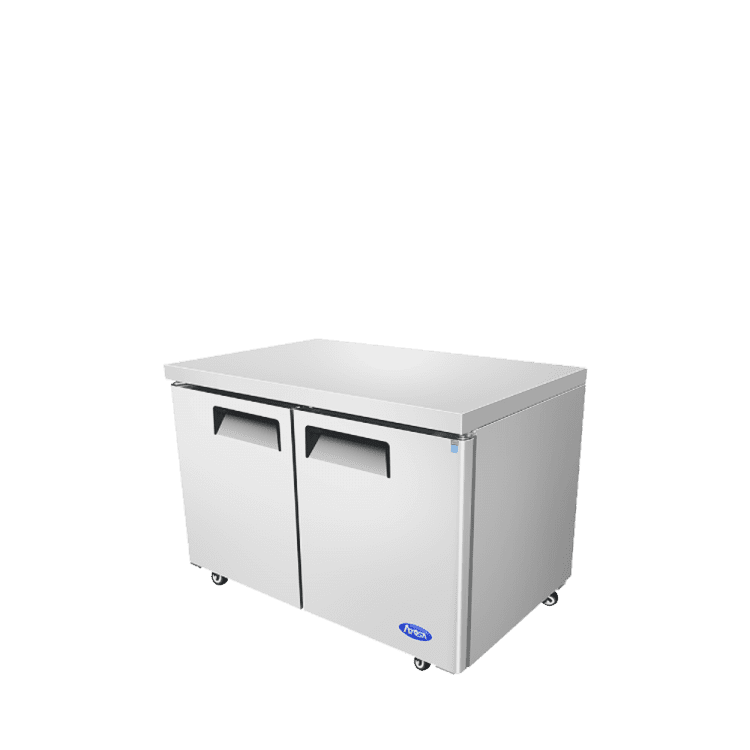 An angled view of Atosa's 48" Undercounter Refrigerator