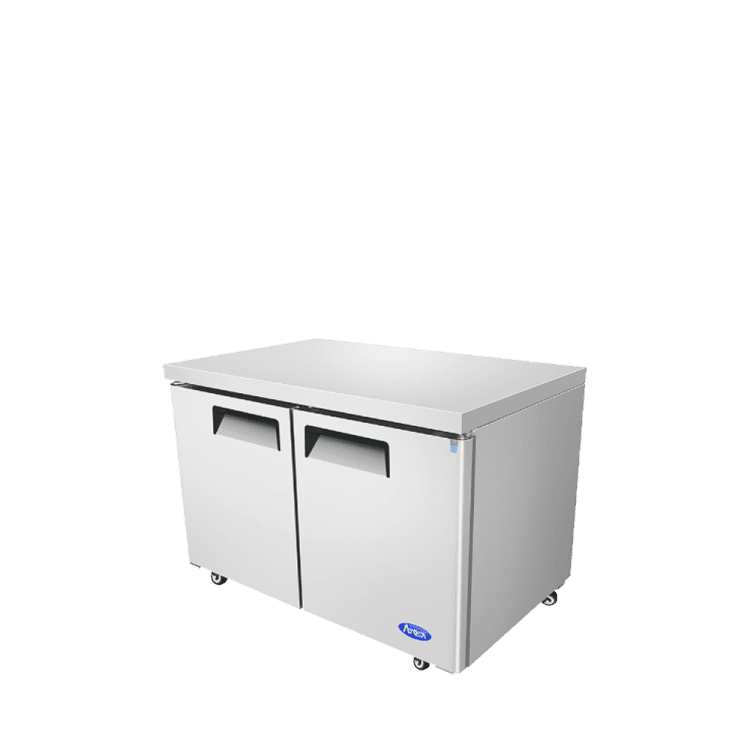 An angled view of Atosa's 60" Undercounter Refrigerator