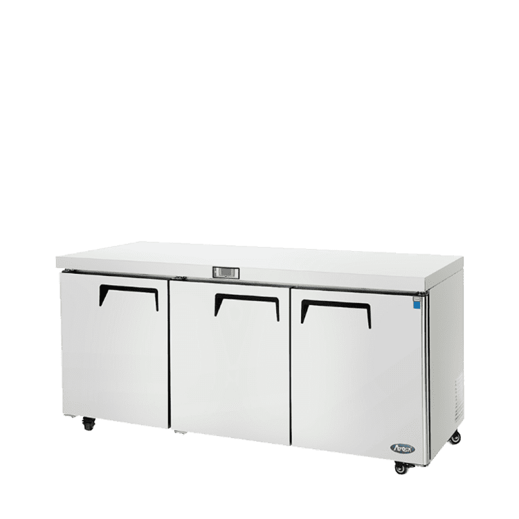 An angled view of Atosa's 72" Undercounter Refrigerator
