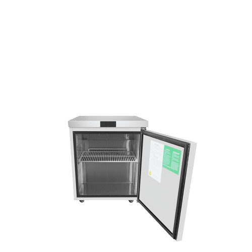 A front view of Atosa's 27" Undercounter Freezer with the door open