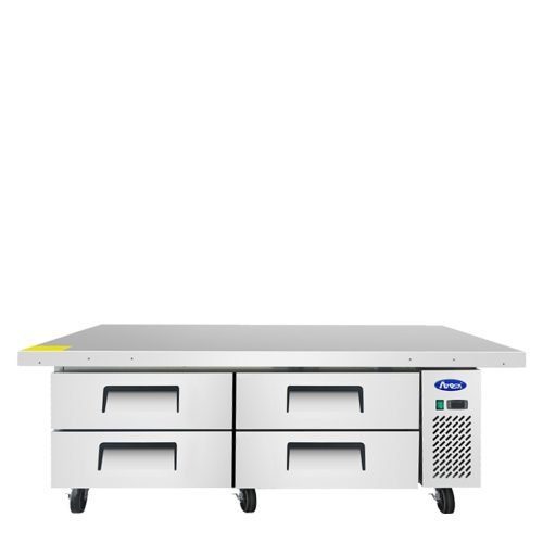 A front view of Atosa's 76" Refrigerated Chef Base, Extended Top