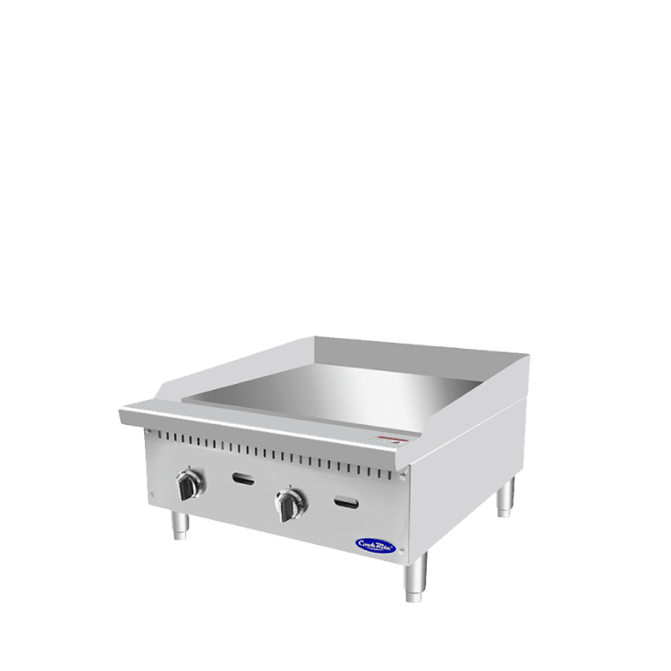 A right side view of CookRite's 24 inch thermostatic griddle