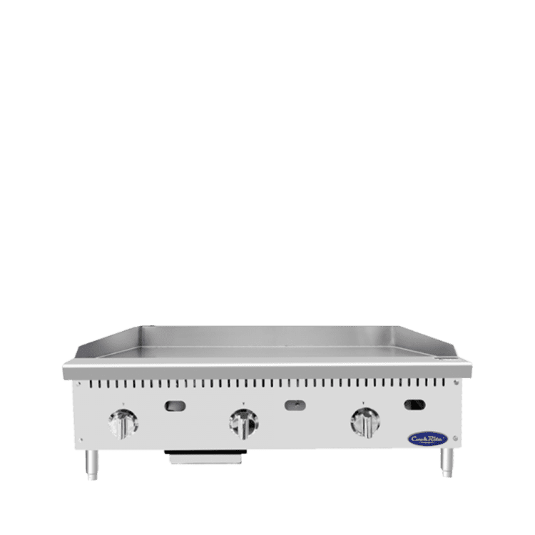 A front view of CookRite's 36 inch thermostatic griddle