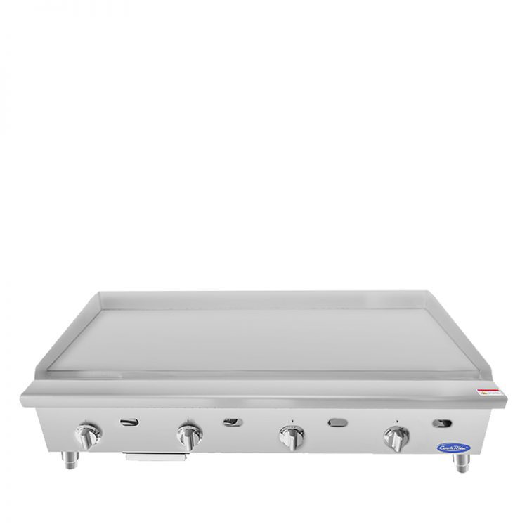 A front view of CookRite's 48" Thermostatic Griddle with 1' Griddle Plate