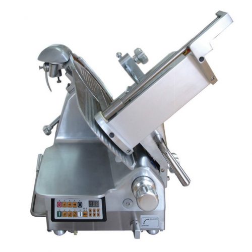 A side view of PrepPal's 14” Heavy Duty Automatic Slicer