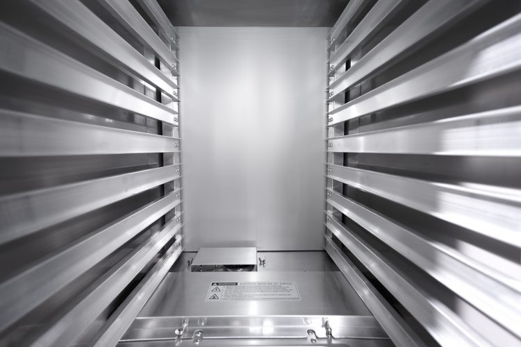 An inside view of CookRite's Heated Insulated Cabinet (Holds 9 Pans)