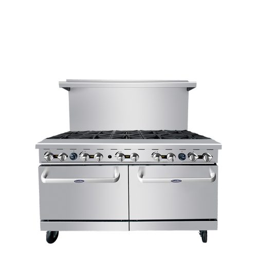 A front view of CookRIte's 60″ Gas Range with Ten (10) Open Burners
