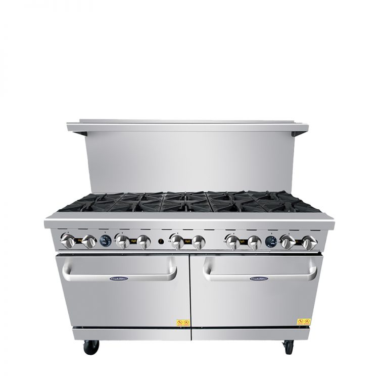A front view of CookRite's 60″ Gas Range with Ten (10) Open Burners