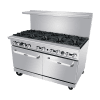 An angled view of 60" Gas Range with Ten (10) Open Burners