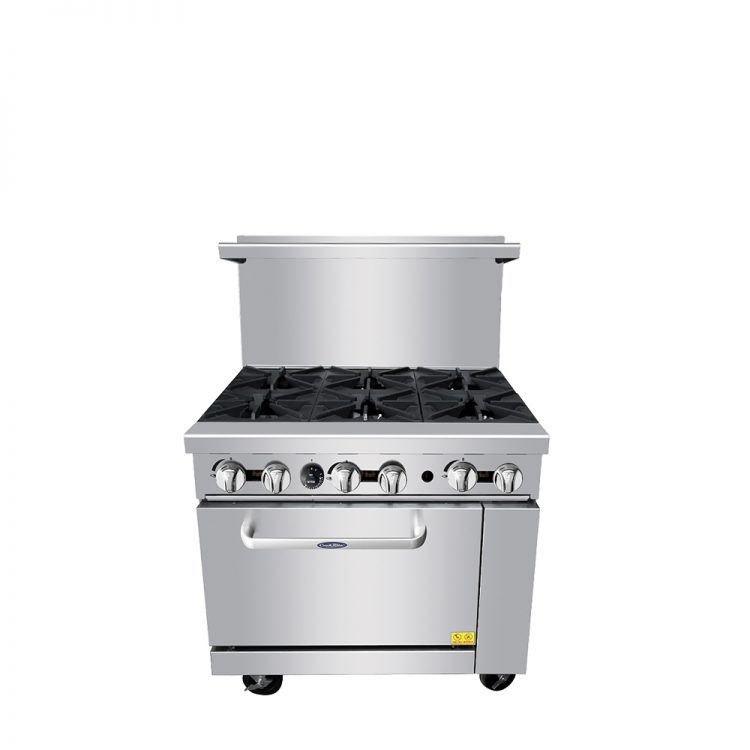 A front view of Cookrite's 36″ Gas Range with Six (6) Open Burners