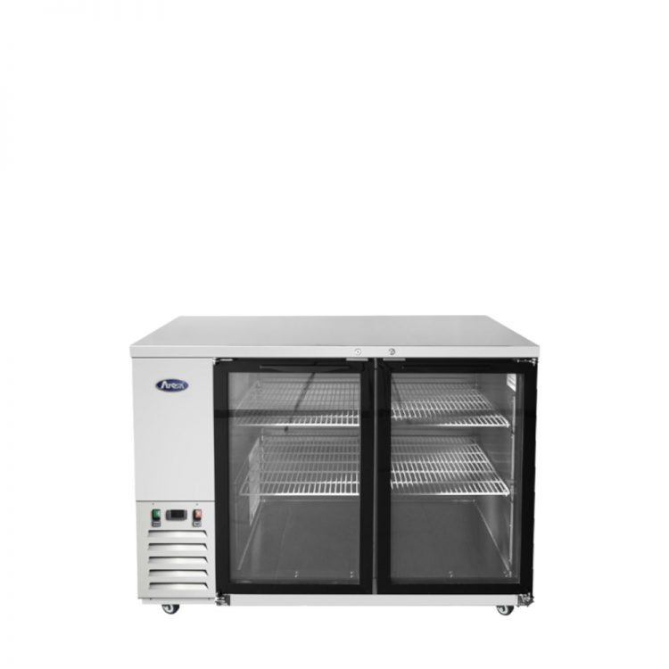 A front view of Atosa's 48" Shallow Depth Back Bar Cooler with Glass Doors