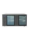A front view of Atosa's 69" Black Shallow Depth Back Bar Cooler with Glass Doors