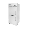 A right side view of Atosa's top mount freezer with half doors