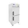 A left side view of Atosa's top mount refrigerator with half doors