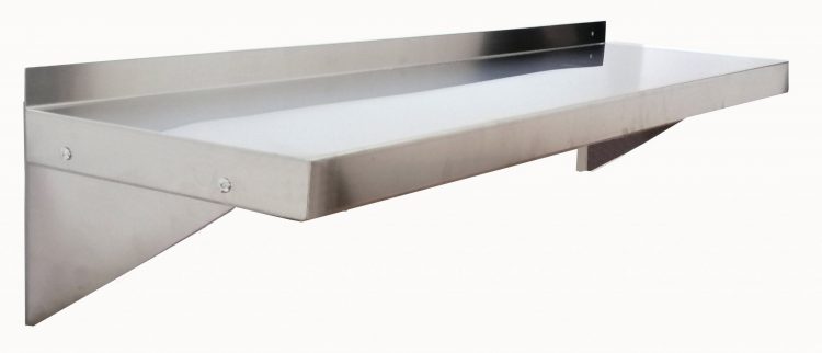 An angled view of MixRite's 24" Stainless Steel Wall Shelf