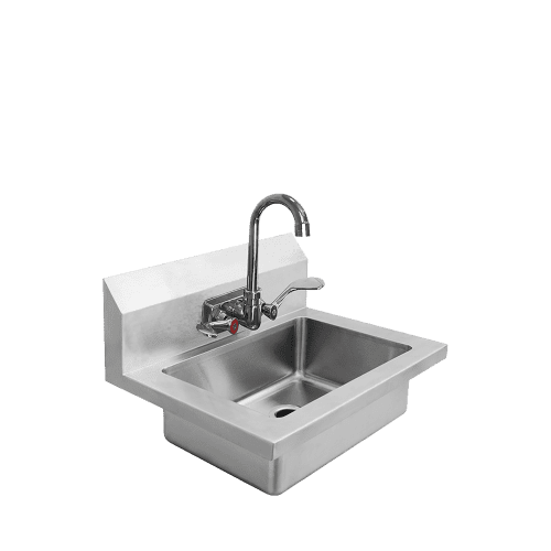 An angled view of 18" Hand Sink with Wrist Blade Handles