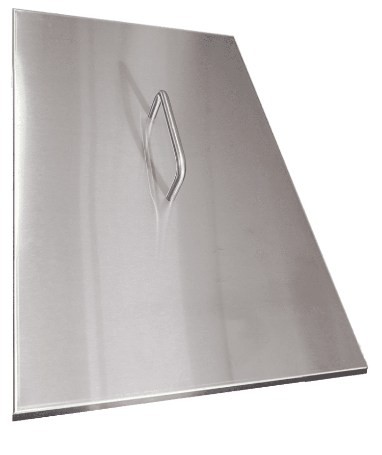 An angled view of CookRite's Fryer Cover with S/S Handle for ATFS-40/ATFS-50