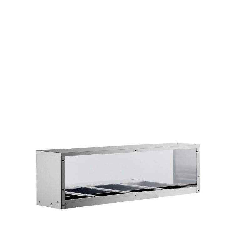 A left side view of MixRite's over shelf for electric steam table