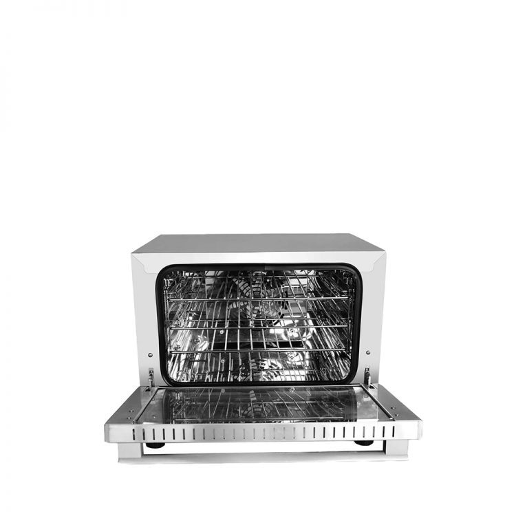 A front view of CookRite's counter-top convection oven with the door open
