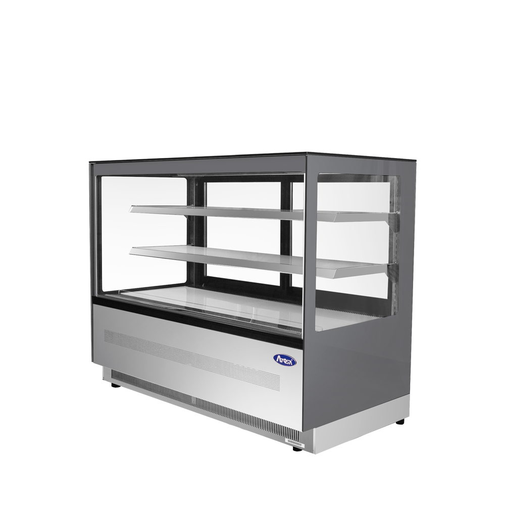 A side view of Atosa's Floor Model Refrigerated Square Display Cases
