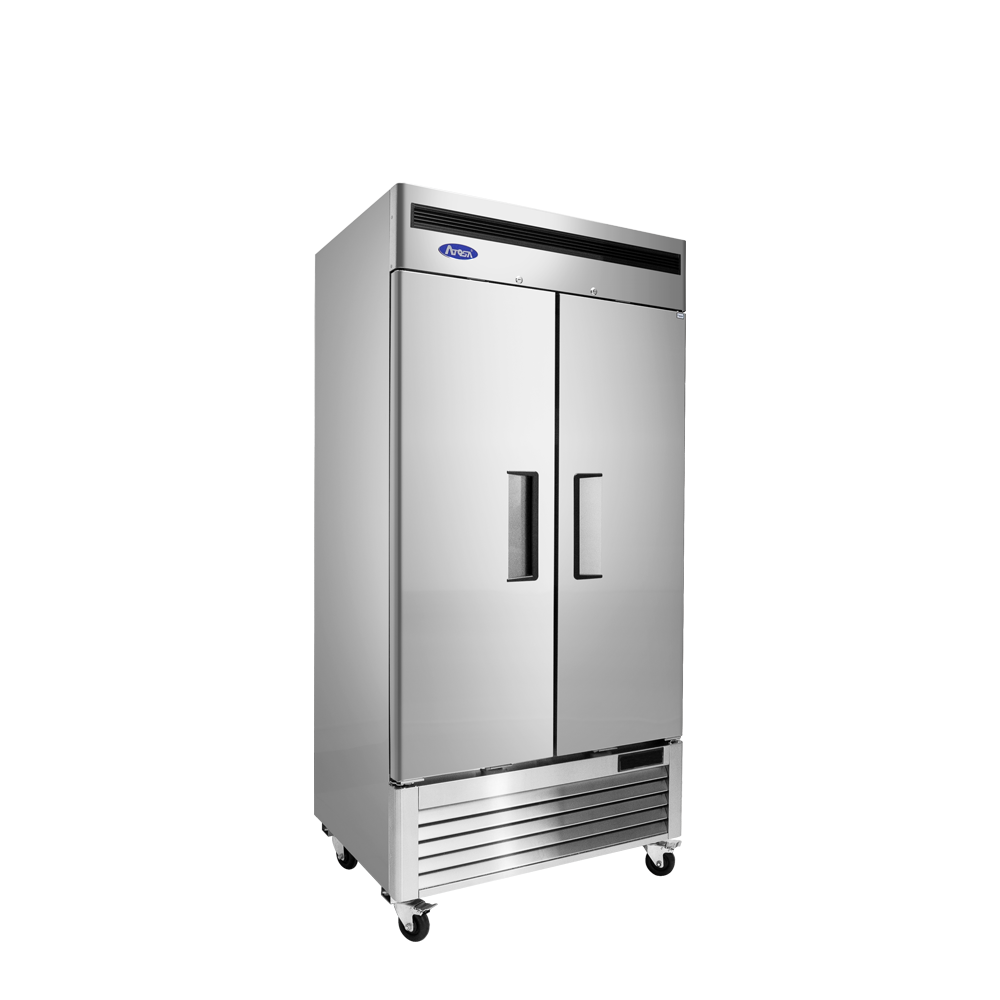 A side view of Atosa's bottom mount two door reach-in freezer